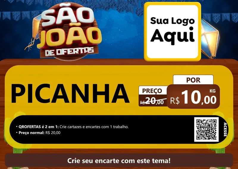 Modelo de Cartaz para Cartaz A4 Horizontal com o tema São João Ofertas Imbatíveis! - Junina para Açougue