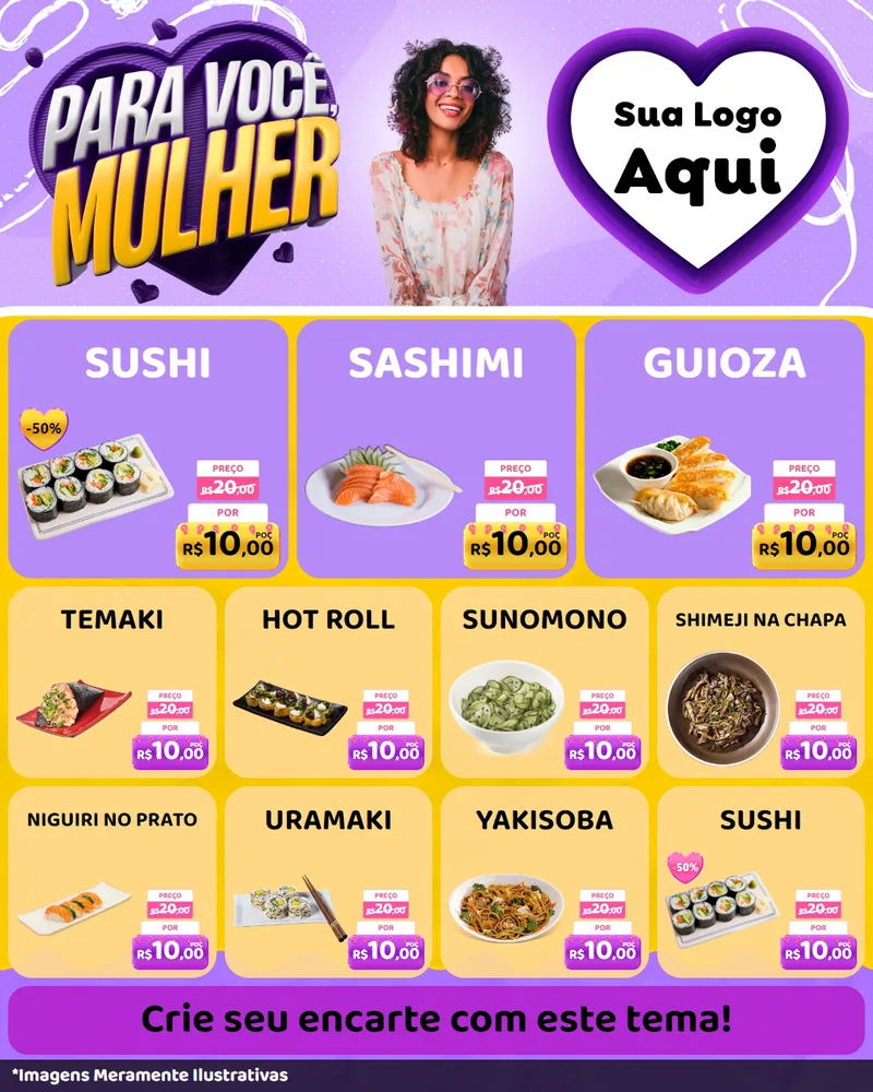 Modelo de Rede Social para Feed Instagram com o tema Para Você, Mulher para Comida japonesa
