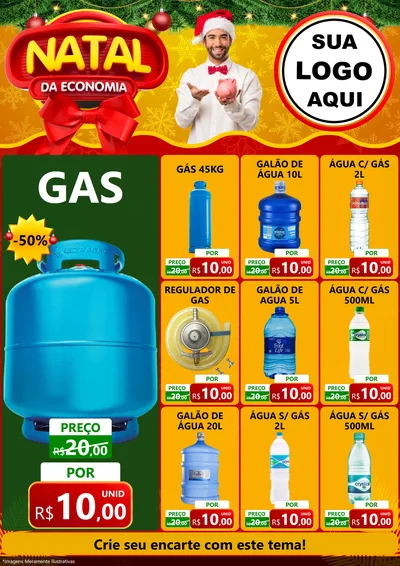 Modelo de Encarte para Encarte A4 Vertical com o tema Natal da Economia para Água e gás