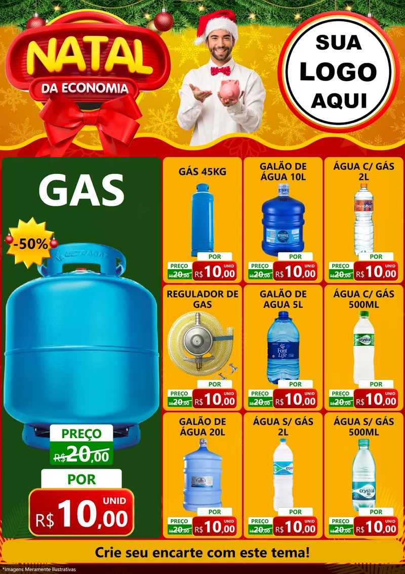 Modelo de Encarte para Encarte A4 Vertical com o tema Natal da Economia para Água e gás