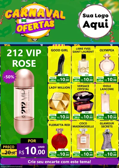 Modelo de Encarte para Encarte A4 Vertical com o tema Carnaval de Ofertas para Perfumes