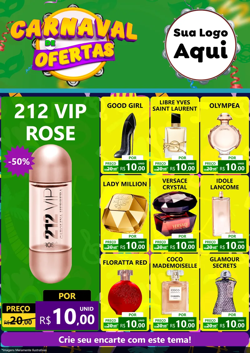 Modelo de Encarte para Encarte A4 Vertical com o tema Carnaval de Ofertas para Perfumes
