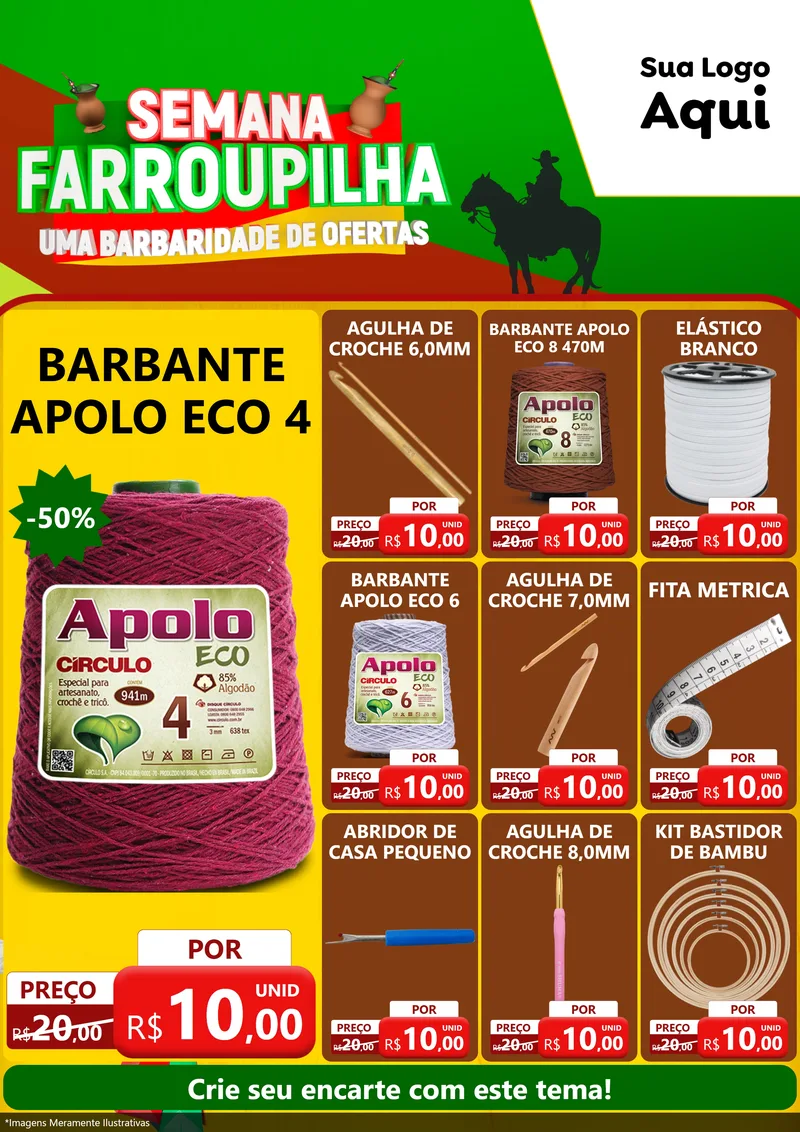 Modelo de Encarte para Encarte A4 Vertical com o tema Semana Farroupilha - Uma Barbaridade de Ofertas para Armarinho e Aviamentos