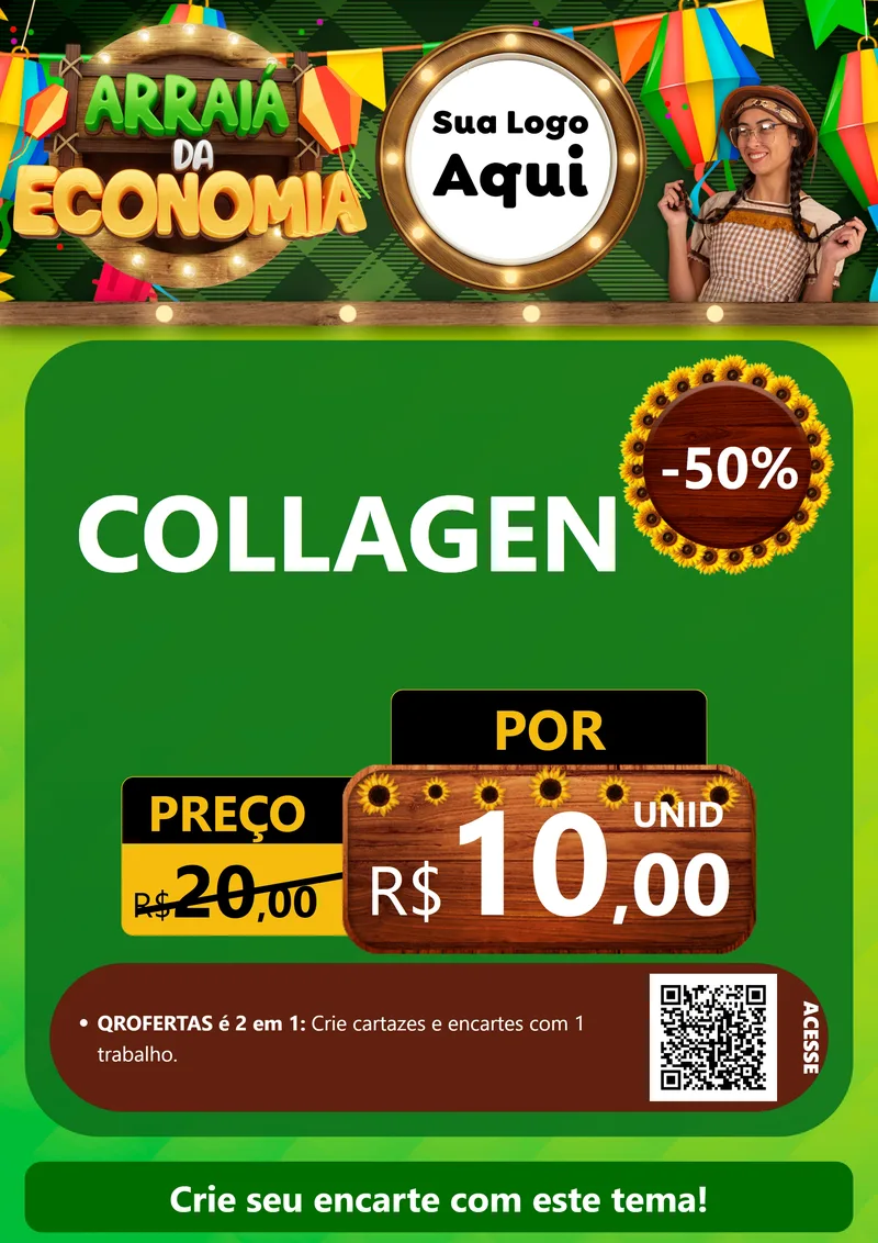 Modelo de Cartaz para Cartaz A4 Vertical com o tema Arraiá de Economia para Suplementos alimentares