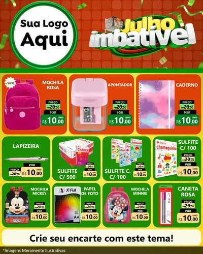 Modelo de Rede Social para Feed Instagram com o tema Julho Imbatível para Papelaria