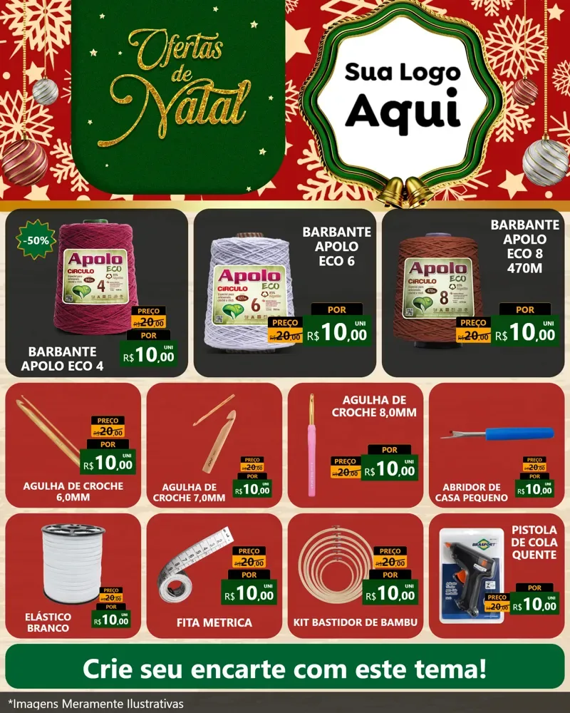 Modelo de Rede Social para Feed Instagram com o tema Natal de Ofertas para Armarinho e Aviamentos