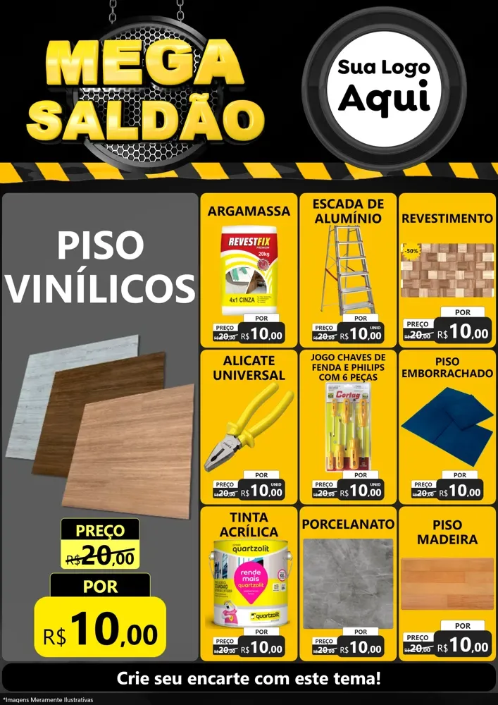 Modelo de Encarte para Encarte A4 Vertical com o tema Mega Saldão para Material para Construção