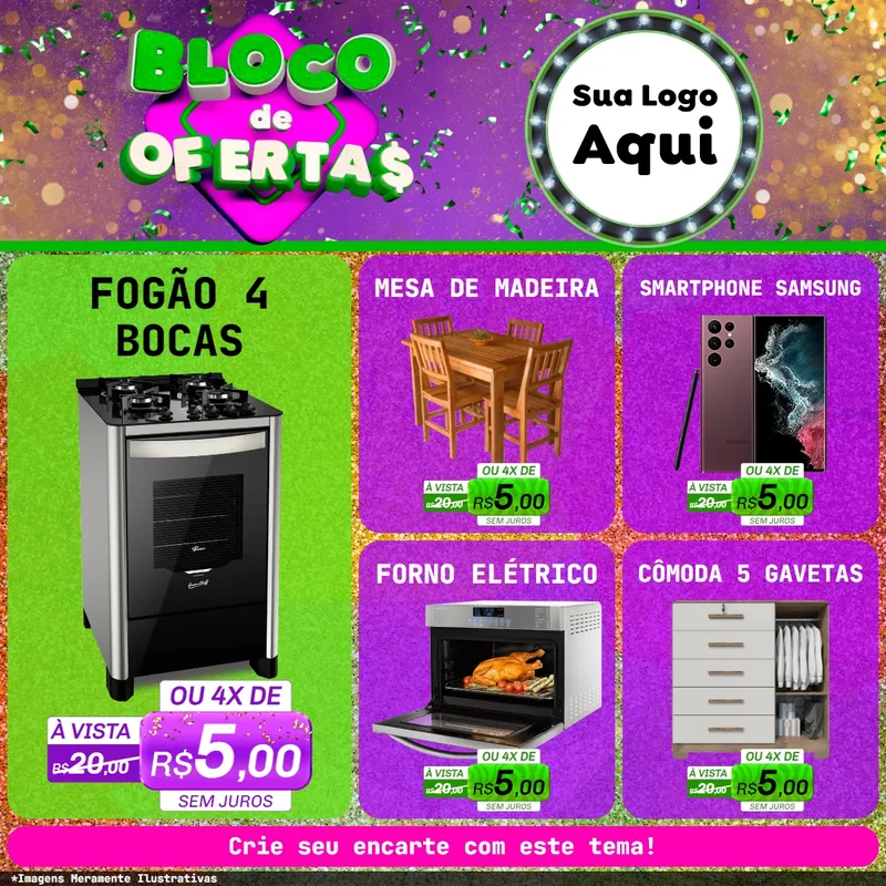 Modelo de Rede Social para Feed Facebook com o tema Bloco de Ofertas para Móveis e Eletro