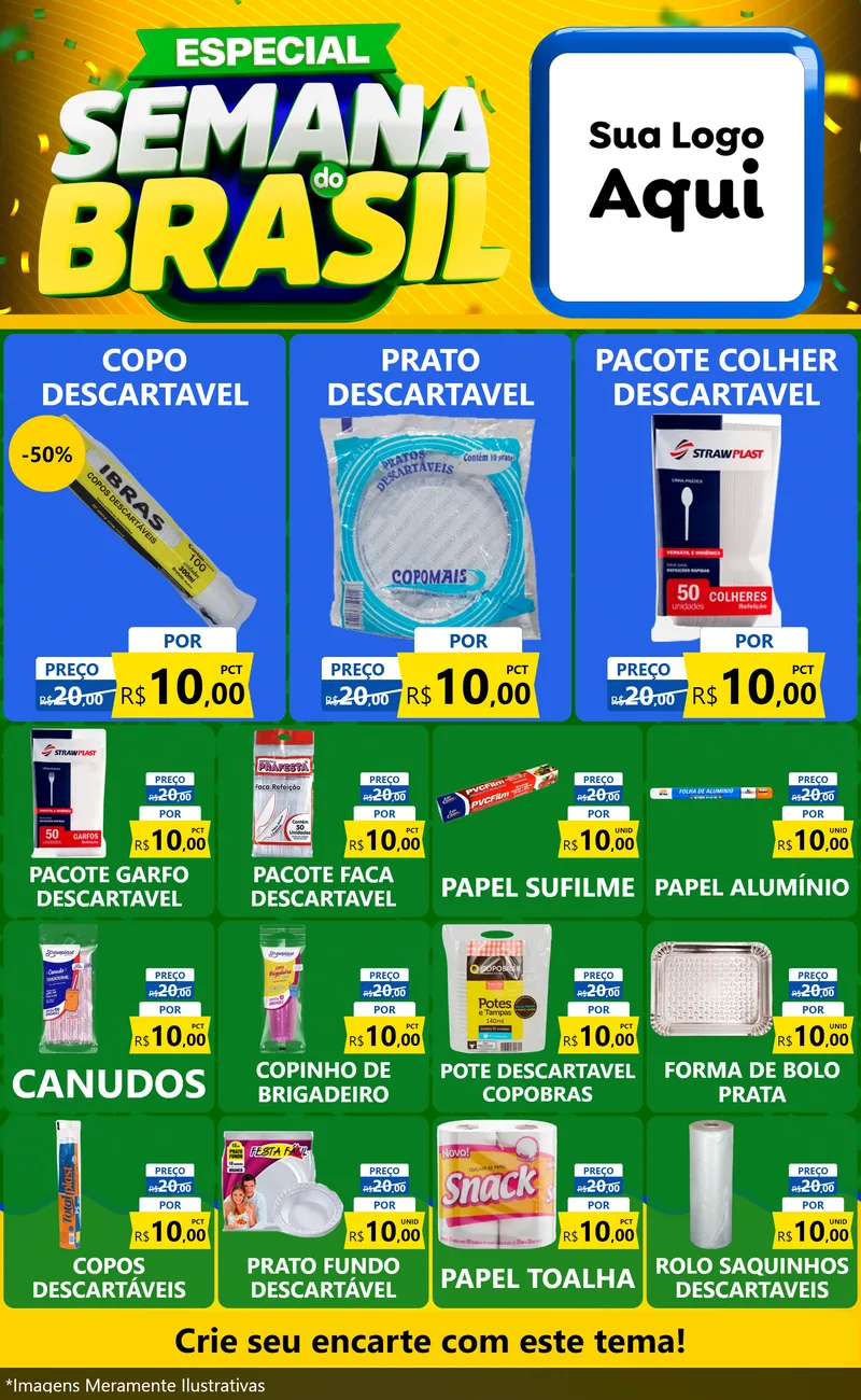 Modelo de Encarte para Encarte Grande com o tema Especial Semana do Brasil para Embalagens