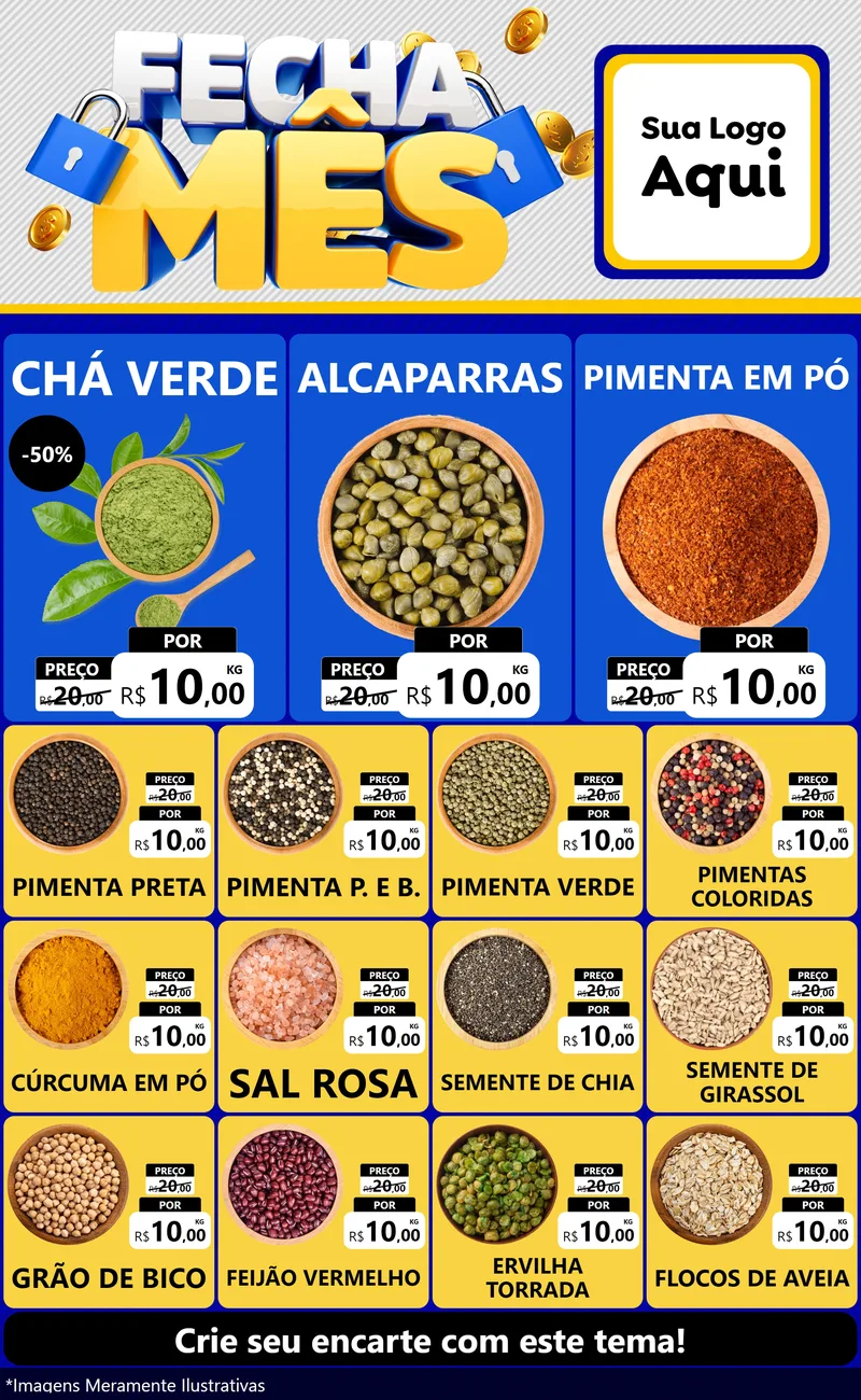 Modelo de Encarte para Encarte Grande com o tema Fecha Mês para Produtos Naturais