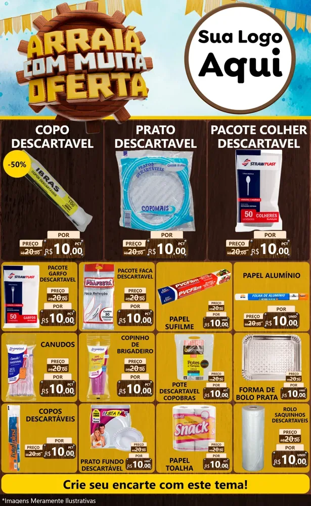 Modelo de Encarte para Encarte Grande com o tema Ofertas de São João - Junina para Embalagens