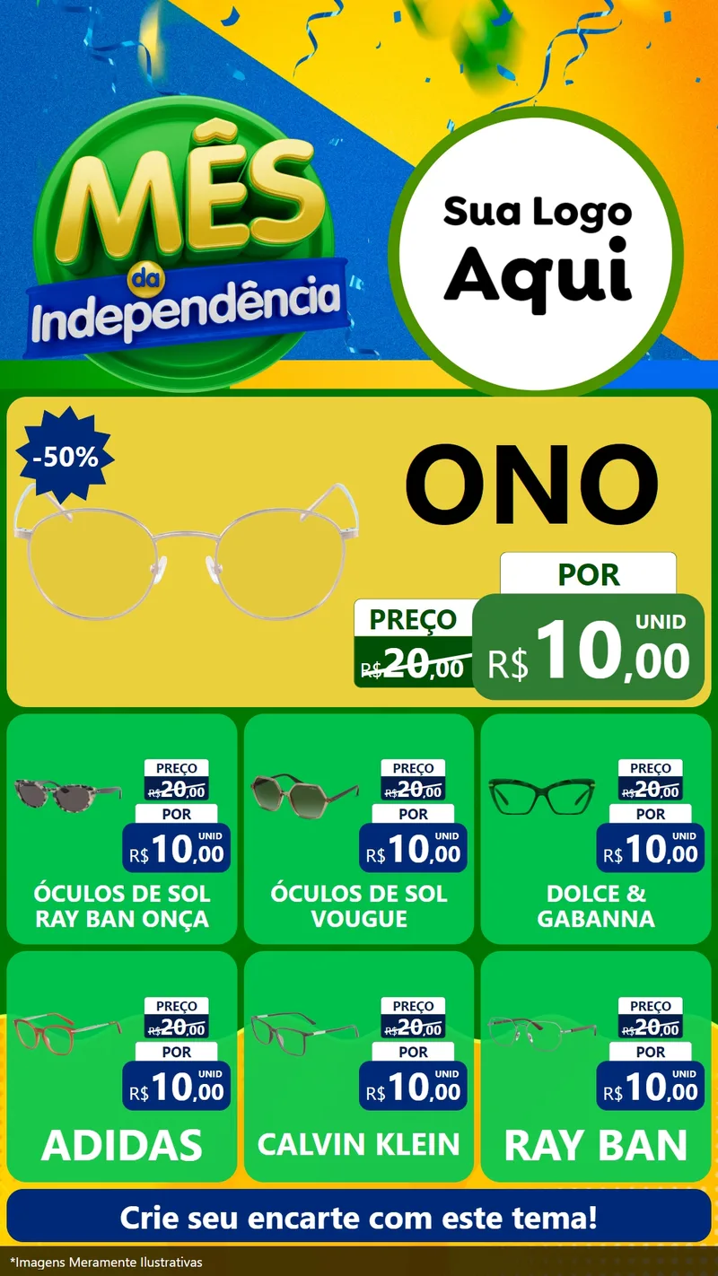 Modelo de Rede Social para Stories com o tema Mês da Independência para Óticas