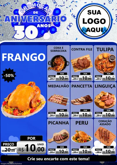 Modelo de Encarte para Encarte A4 Vertical com o tema Promoção de Aniversário - 30 Anos para Assados