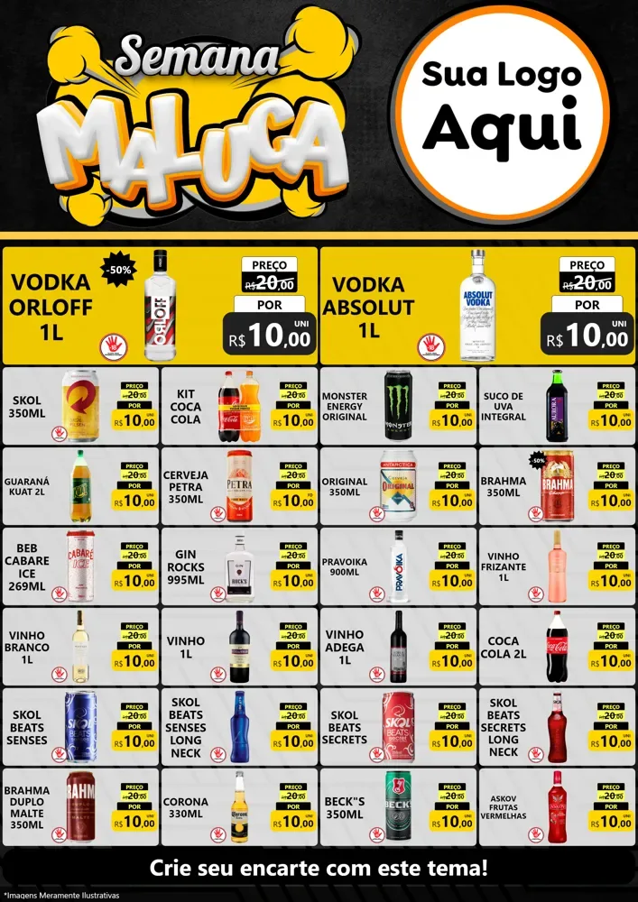 Modelo de Encarte para Encarte A4 Vertical com o tema Semana Maluca para Distribuidora de bebidas