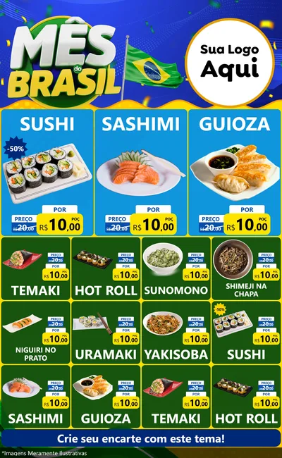 Modelo de Encarte para Encarte Grande com o tema Mês do Brasil para Comida japonesa