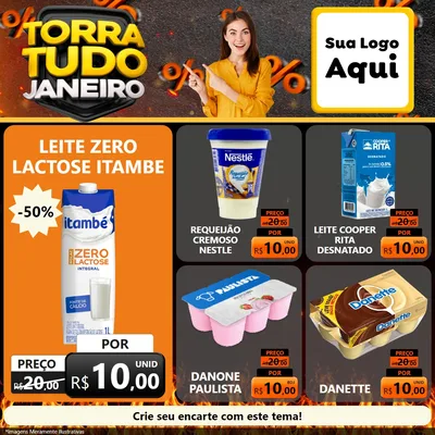 Modelo de Rede Social para Feed Facebook com o tema Torra Tudo Janeiro para Frios e Laticínios