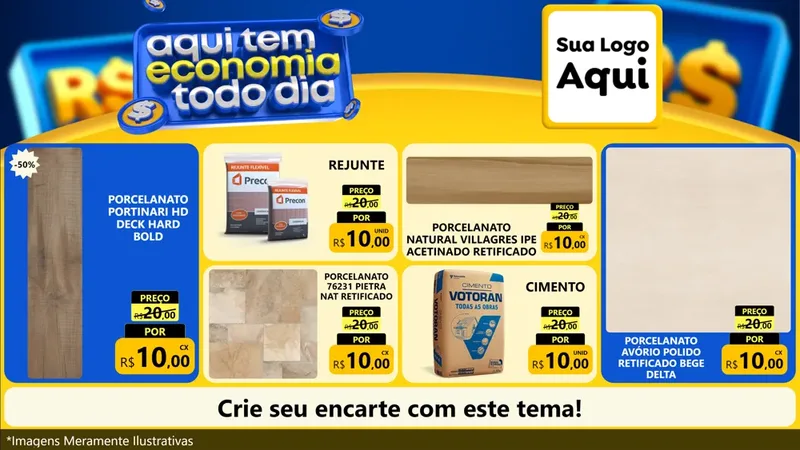 Modelo de TV para TV Horizontal com o tema Aqui Tem Economia Todo Dia para Pisos e revestimentos