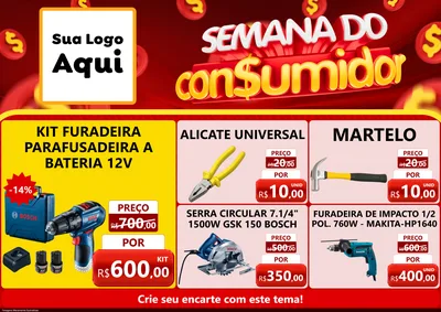 Modelo de Encarte para Encarte A4 Horizontal com o tema Semana do Consumidor para Maquinas e Ferramentas