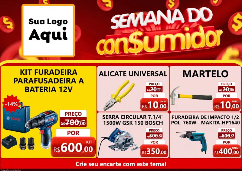 Modelo de Encarte para Encarte A4 Horizontal com o tema Semana do Consumidor para Maquinas e Ferramentas
