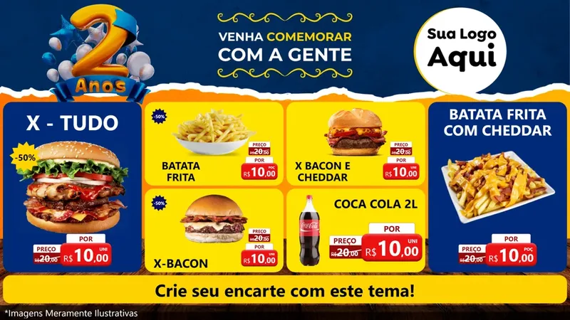Modelo de TV para TV Horizontal com o tema Aniversário de 2 anos para Hamburgueria