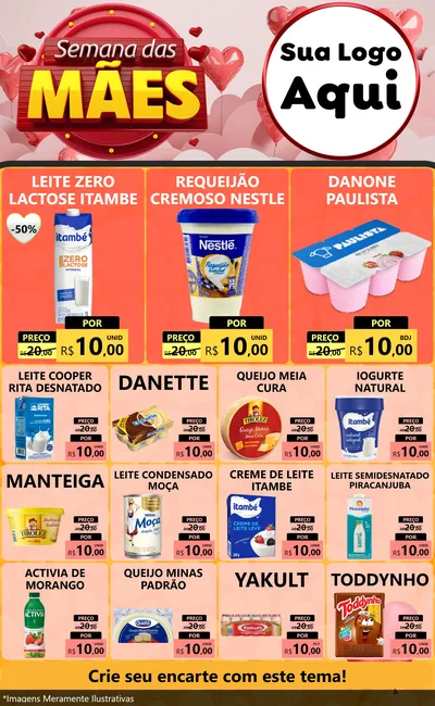 Modelo de Encarte para Encarte Grande com o tema Semana das Mães para Frios e Laticínios