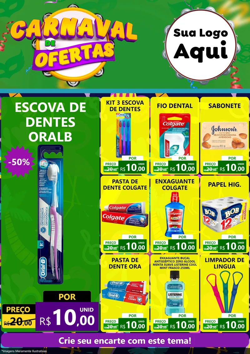 Modelo de Encarte para Encarte A4 Vertical com o tema Carnaval de Ofertas para Higiene Pessoal