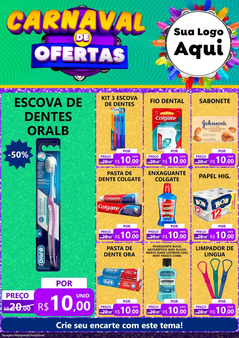 Modelo de Encarte para Encarte A4 Vertical com o tema Carnaval de Ofertas para Higiene Pessoal
