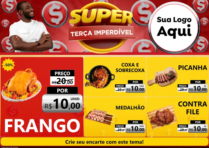 Modelo de Encarte para Encarte A4 Horizontal com o tema Super Terça Imperdível para Assados