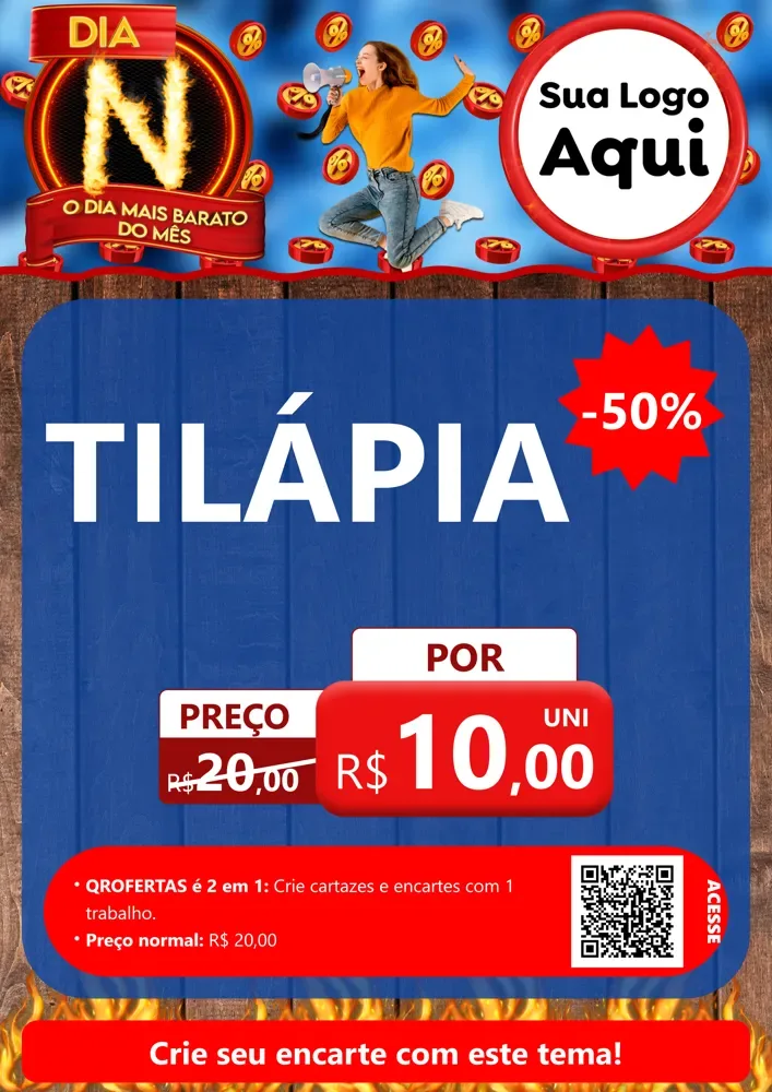 Modelo de Cartaz para Cartaz A4 Vertical com o tema Dia N - O Dia Mais Barato Do Mês para Peixaria