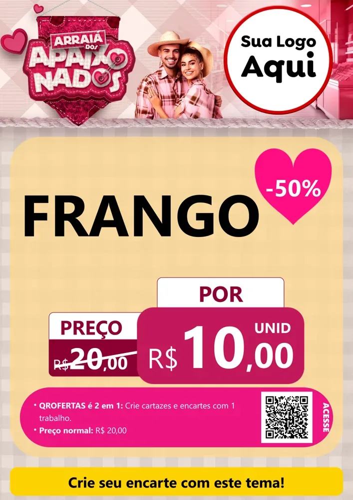 Modelo de Cartaz para Cartaz A4 Vertical com o tema Arraiá dos Apaixonados - Junina para Assados
