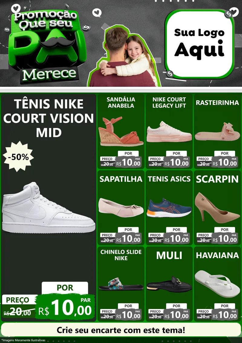 Modelo de Encarte para Encarte A4 Vertical com o tema Promoção Que seu Pai Merece para Calçados