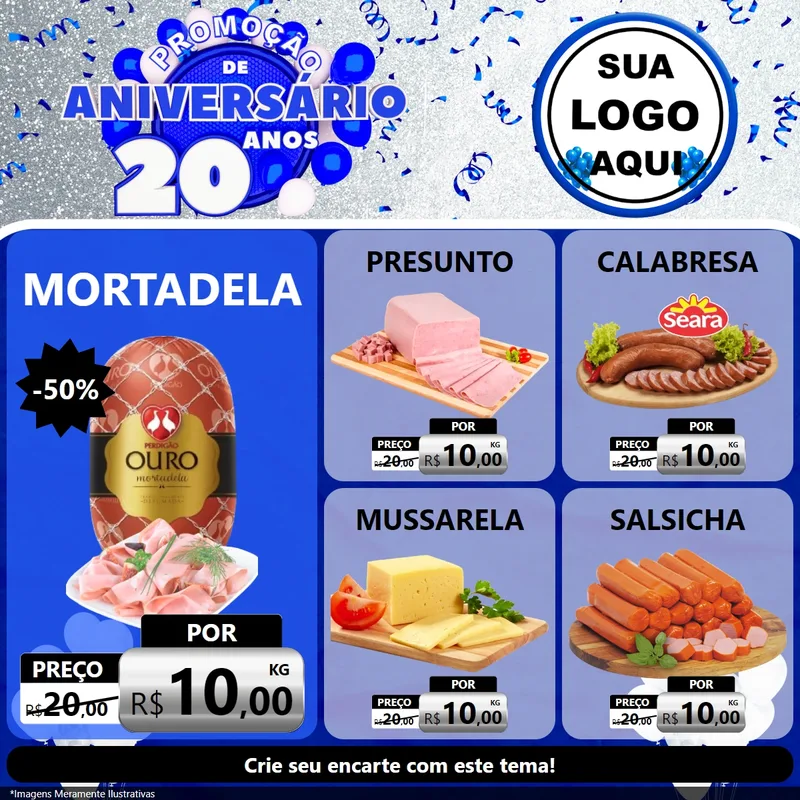 Modelo de Rede Social para Feed Facebook com o tema Promoção de Aniversário - 20 Anos para Frios e Laticínios