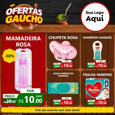 Modelo de Rede Social para Feed Facebook com o tema Ofertas Dia do Gaúcho para Bebês