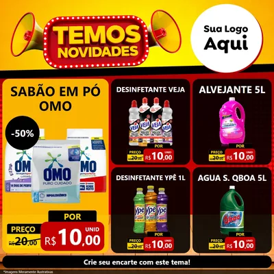 Modelo de Rede Social para Feed Facebook com o tema Temos Novidades para Produtos de Limpeza