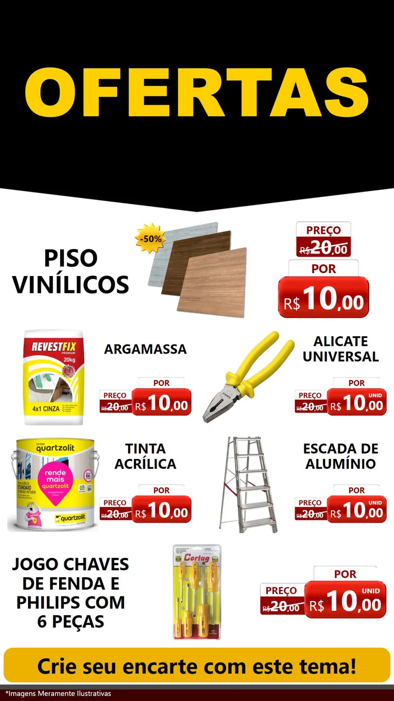 Modelo de TV para TV Vertical com o tema Ofertas Preto e Vermelho Cartaz para Material para Construção