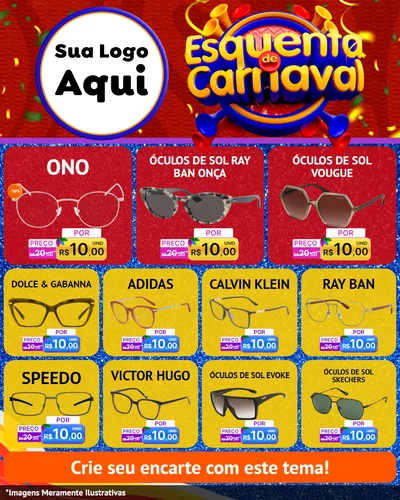 Modelo de Rede Social para Feed Instagram com o tema Esquenta de Carnaval para Óticas