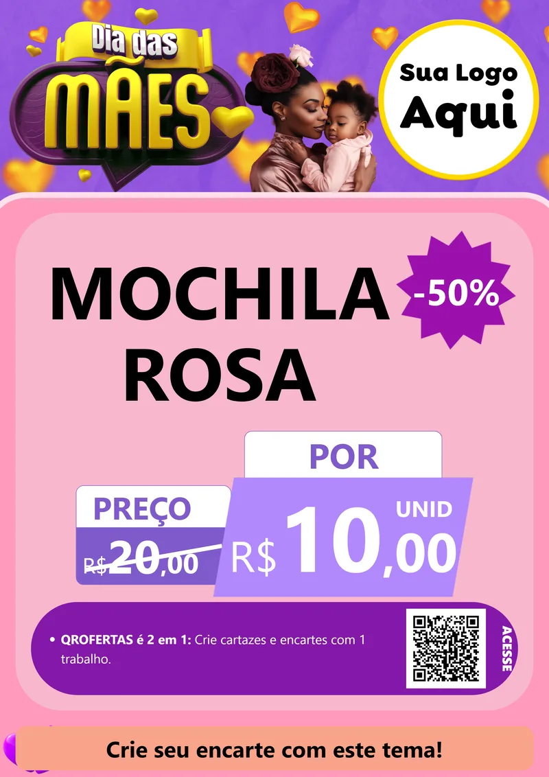 Modelo de Cartaz para Cartaz A4 Vertical com o tema Dia das Mães para Papelaria