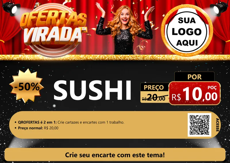 Modelo de Cartaz para Cartaz A4 Horizontal com o tema Ofertas da Virada para Comida japonesa