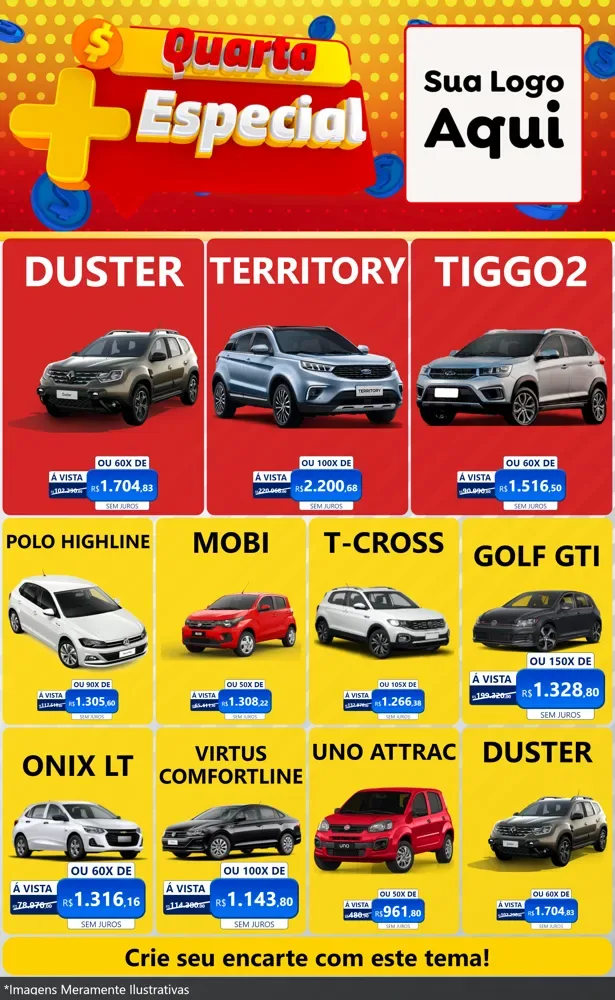 Modelo de Encarte para Encarte Grande com o tema Quarta Mais Especial para Concessionaria de Carros