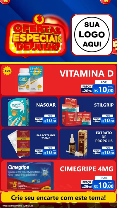 Modelo de TV para TV Vertical com o tema Ofertas Especiais de Julho para Farmácia