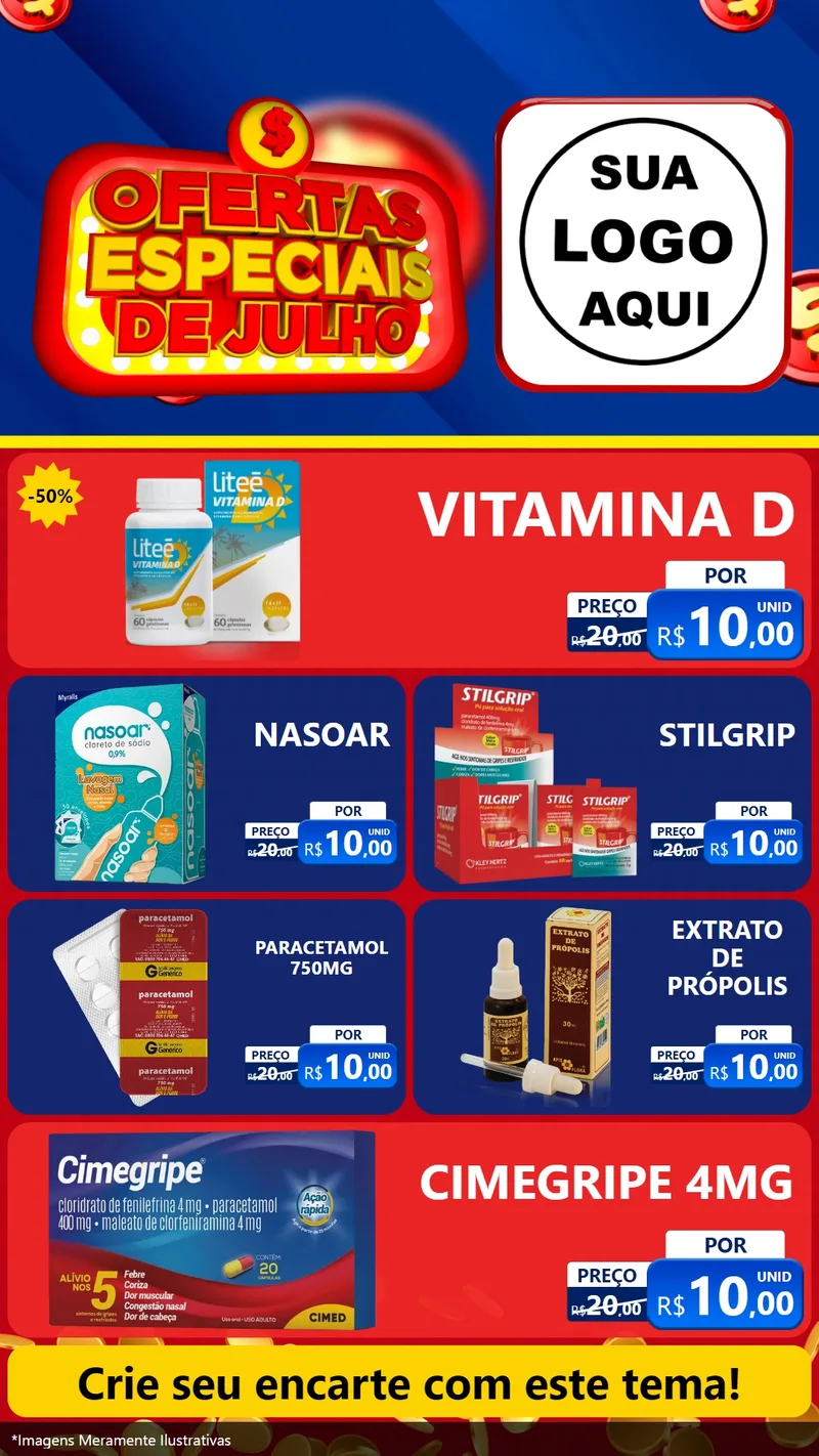 Modelo de TV para TV Vertical com o tema Ofertas Especiais de Julho para Farmácia
