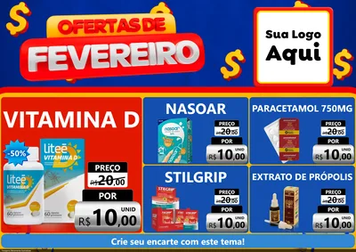 Modelo de Encarte para Encarte A4 Horizontal com o tema Ofertas de Fevereiro para Farmácia