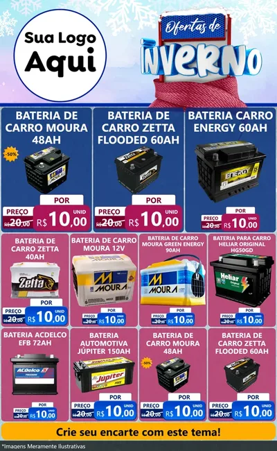 Modelo de Encarte para Encarte Grande com o tema Ofertas de Inverno para Baterias Elétricas