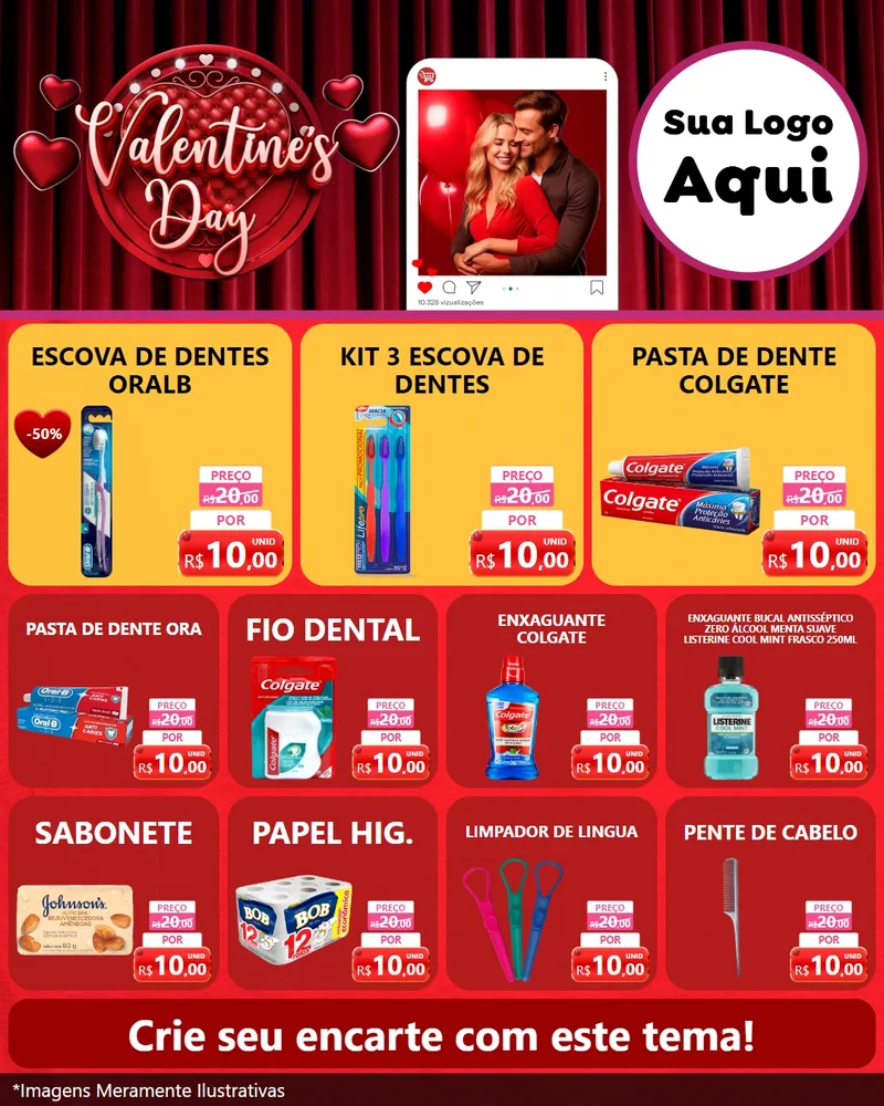 Modelo de Rede Social para Feed Instagram com o tema Valentine's Day para Higiene Pessoal