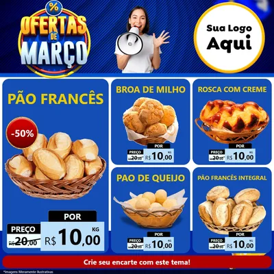 Modelo de Rede Social para Feed Facebook com o tema Ofertas de Março para Padaria