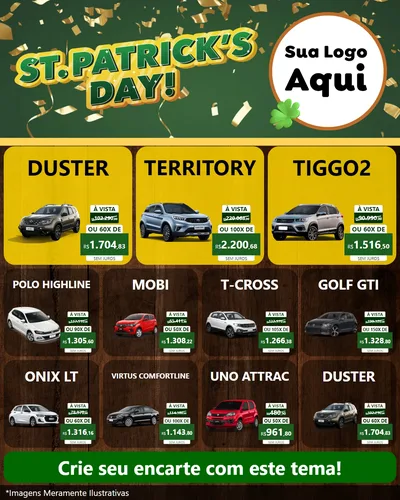 Modelo de Rede Social para Feed Instagram com o tema St Patriks Day para Concessionaria de Carros