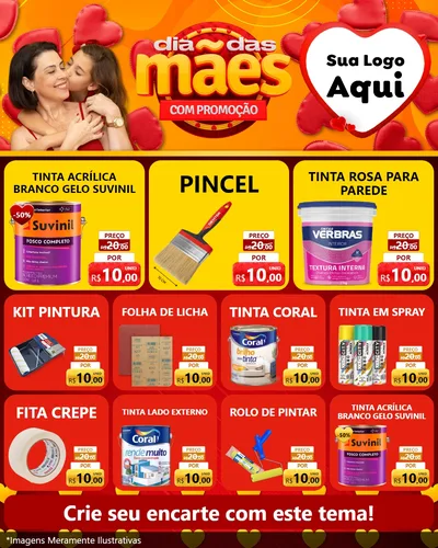 Modelo de Rede Social para Feed Instagram com o tema Dia das Mães com Promoção para Tintas e Ferramentas