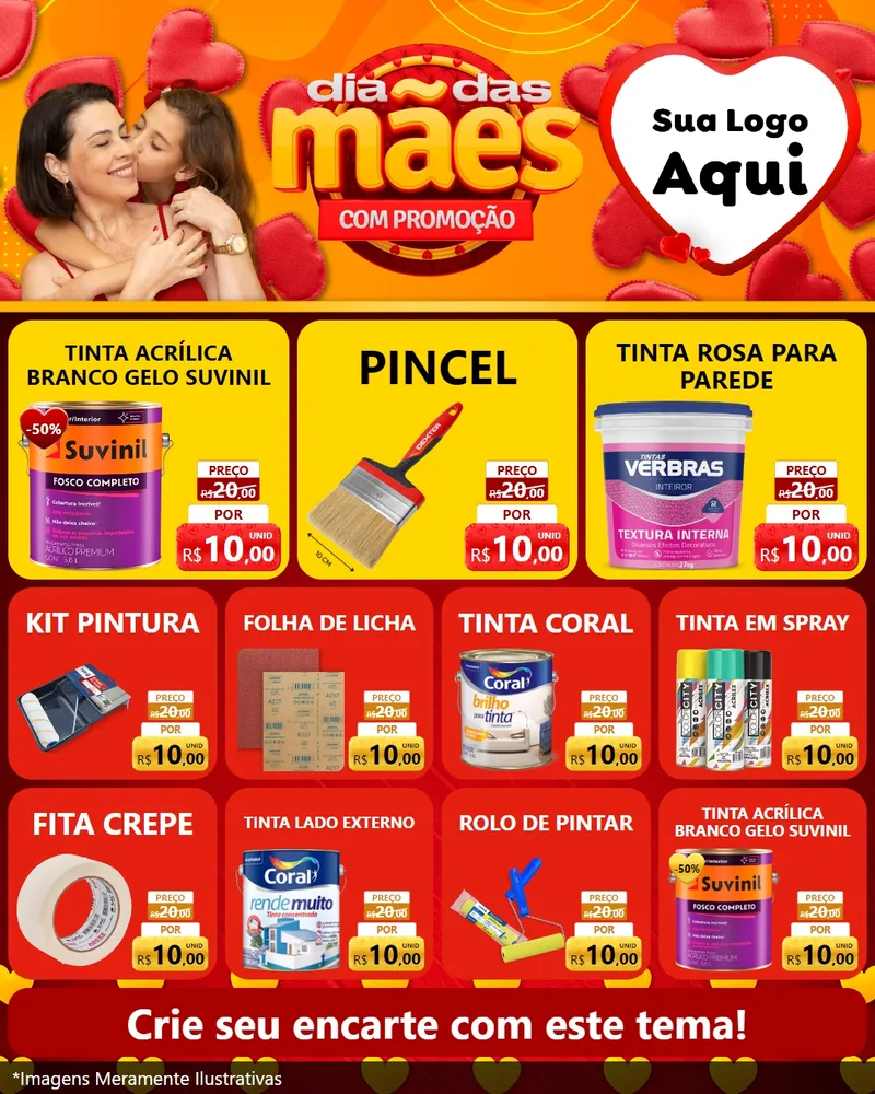 Modelo de Rede Social para Feed Instagram com o tema Dia das Mães com Promoção para Tintas e Ferramentas
