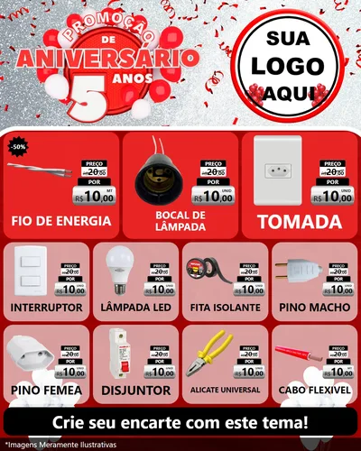 Modelo de Rede Social para Feed Instagram com o tema Promoção de Aniversário - 5 Anos para Materiais Elétricos