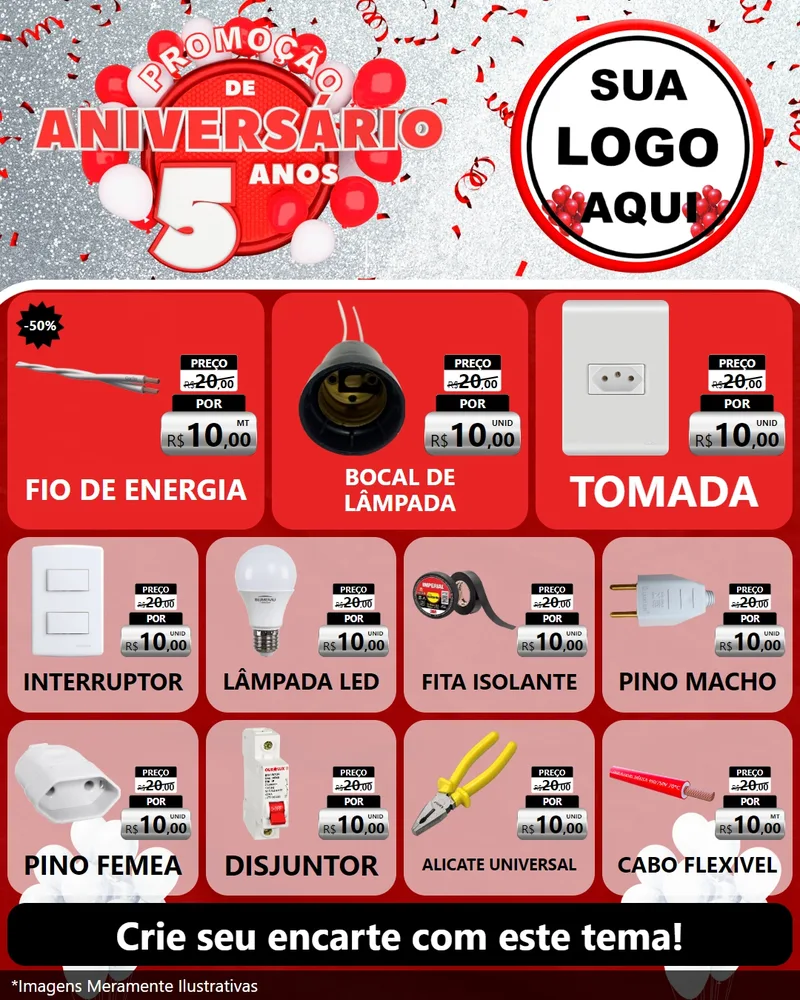 Modelo de Rede Social para Feed Instagram com o tema Promoção de Aniversário - 5 Anos para Materiais Elétricos